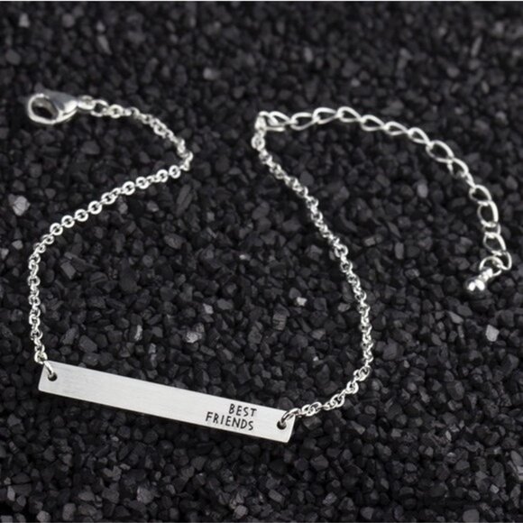 Best Friend Engraved Bar Friendship Silver Bracelet - Picture 2 of 2